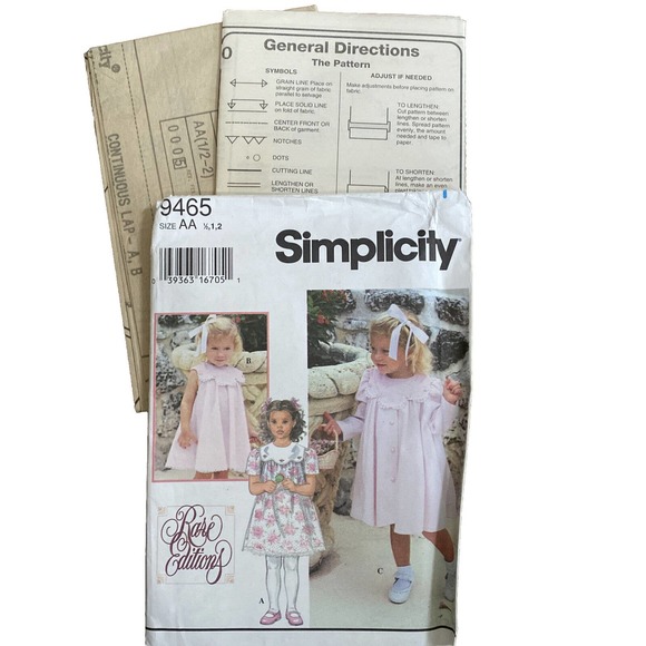 UNCUT Simplicity 9465 Size AA (1/2, 1, 2) Dress sewing pattern. Rare Editions - Picture 1 of 3
